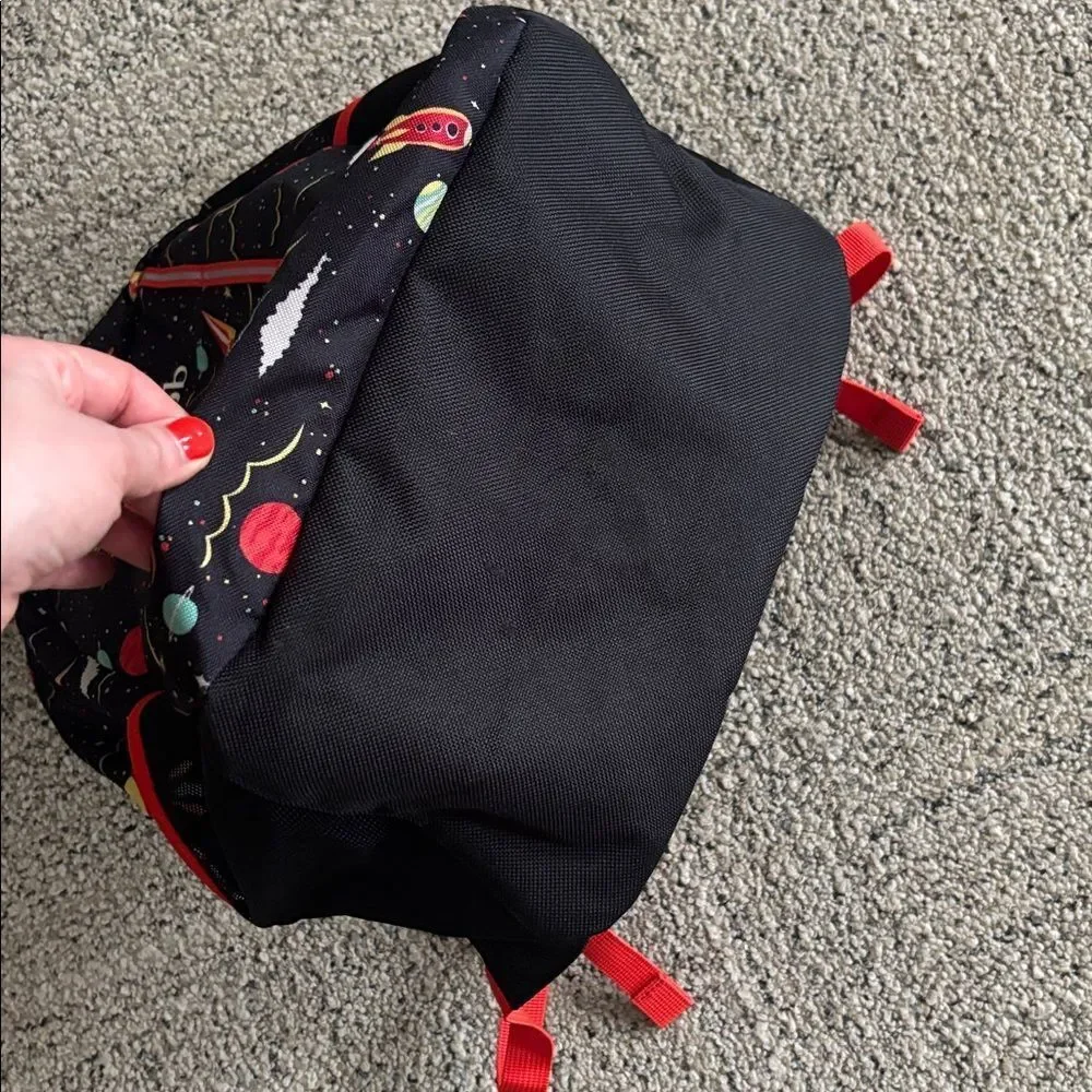 New! Lands' End Black Backpack Multicolor Space Design “Jacob” Monogram